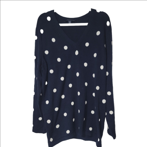 Tommy Hilfiger Sweaters - TOMMY HILFIGER Cotton Navy With White Polka Dots V-neck Sweater Size XL